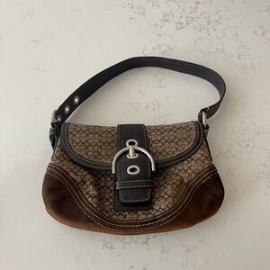 Vintage Y2K Coach SMALL F10925 Soho Brown Suede Leather & Signature C Canvas Bag